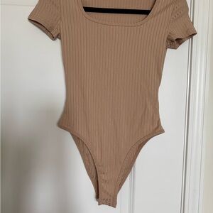 Shein Tan Ribbed Bodysuit